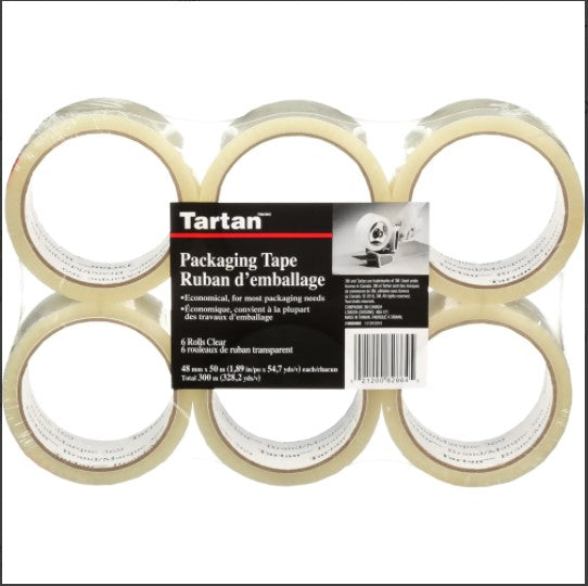 Tartan™ Ruban adhésif transparent pour boîtes, Adhésif acrylique, 1,8 mils, 48 mm (2") x 50 m (164')