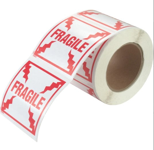 Fragile Sticker Labels, Special Handling Labels, 4" L x 4" W, Red on White
