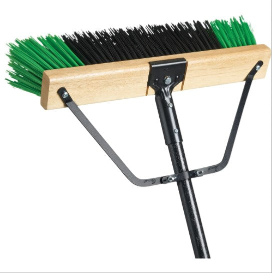 Ryno Push Broom with Braced Handle, 24", Stiff, PVC Bristles