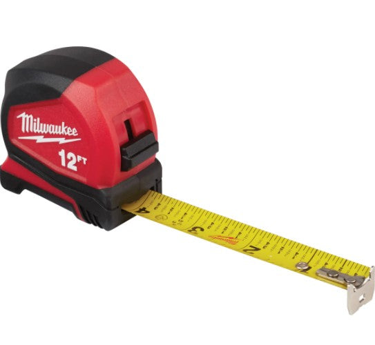 Compact Tape Measure, 25 mm x 12', Imperial Graduations